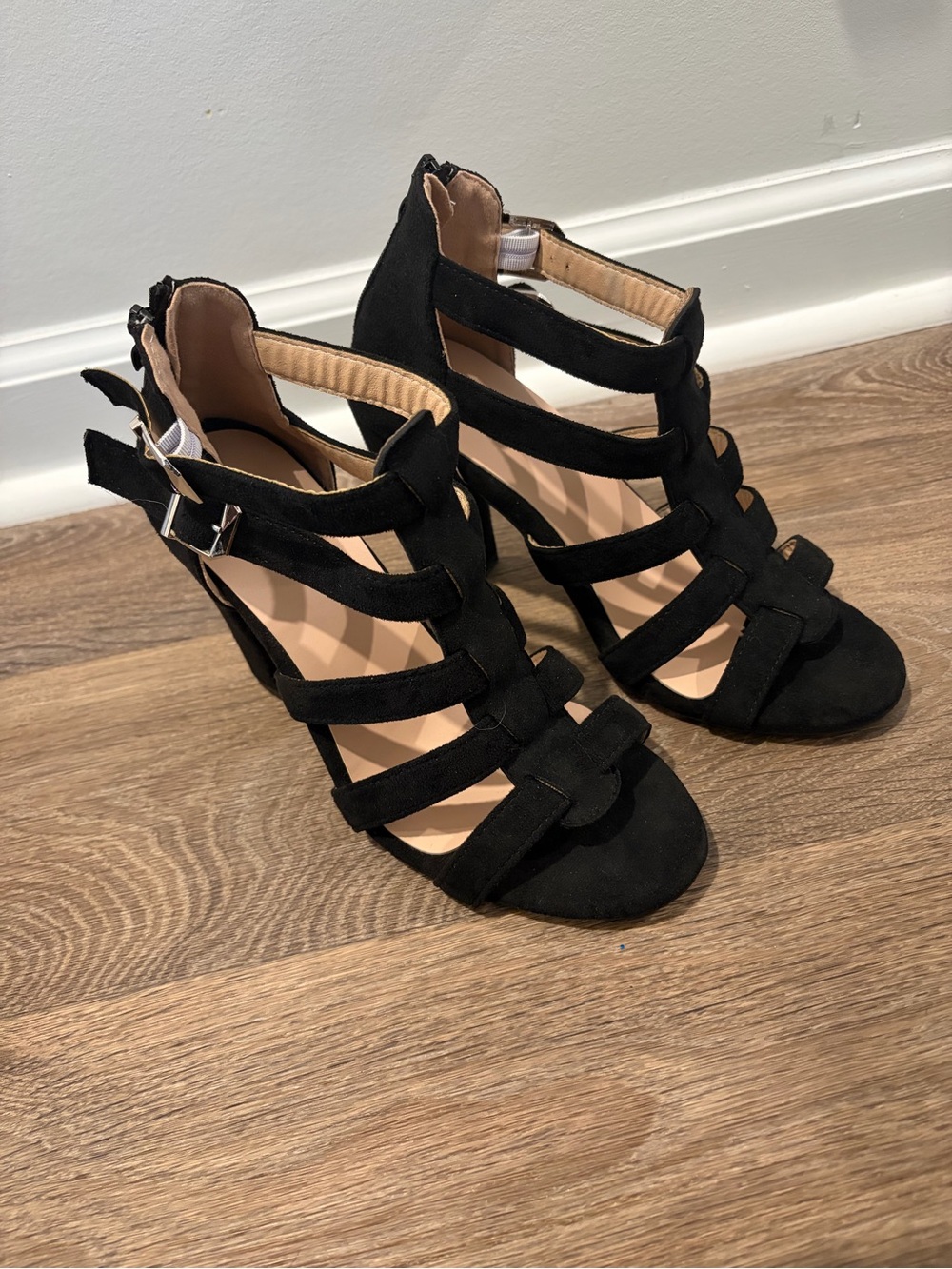 Black Strappy High Heel Sandals - Women